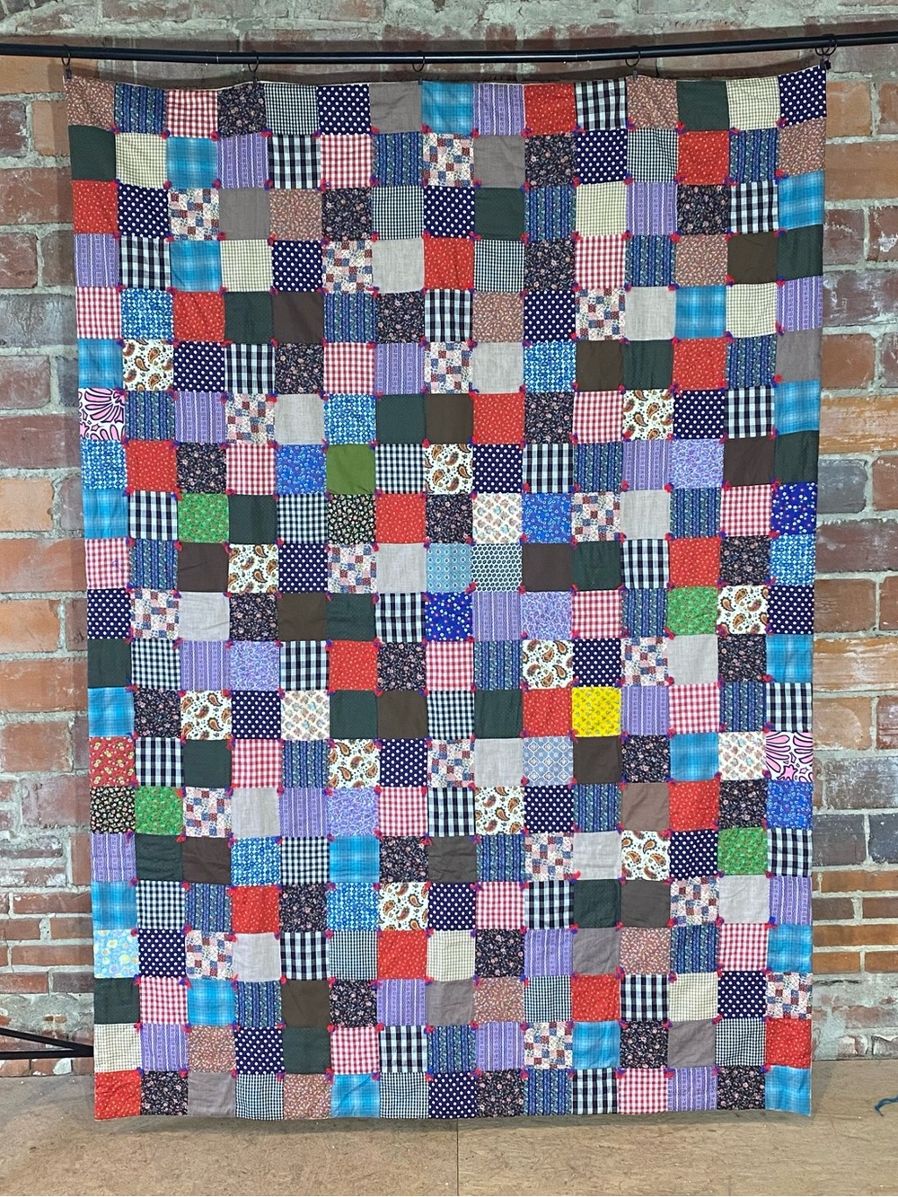 Vintage Patchwork Crazy Tie Quilt 62” x 88”